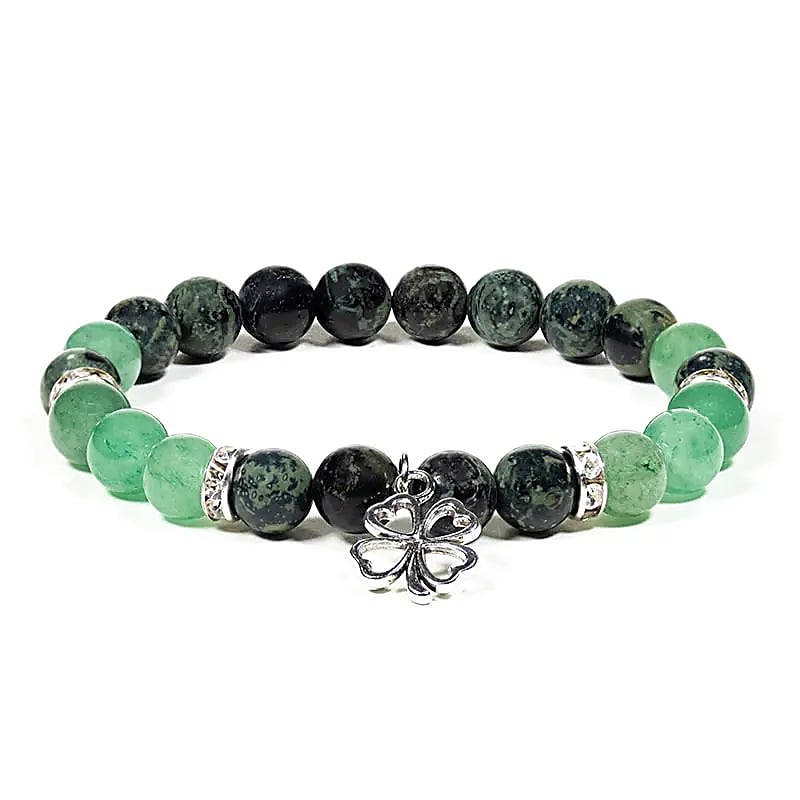Edelsteen armband kambaba/groene aventurijn met klavertje - Mindfulshop - groen