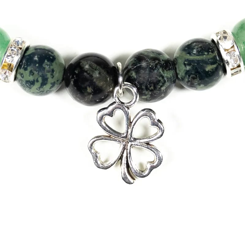 Edelsteen armband kambaba/groene aventurijn met klavertje - Mindfulshop - groen