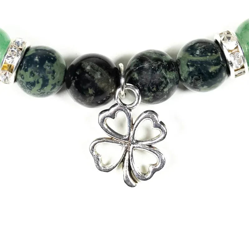 Edelsteen armband kambaba/groene aventurijn met klavertje - Mindfulshop - groen