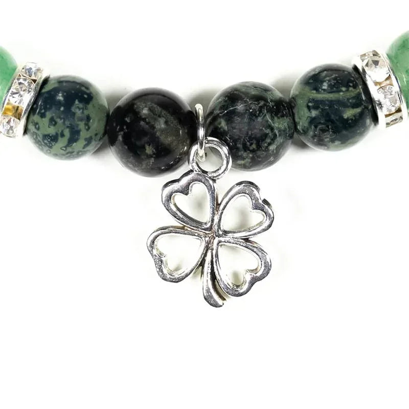 Edelsteen armband kambaba/groene aventurijn met klavertje - Mindfulshop - groen