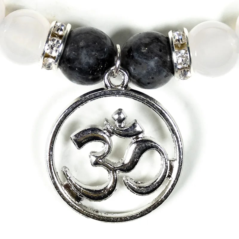 Edelsteen armband labradoriet/witte agaat met ohm - Mindfulshop - zwart / wit