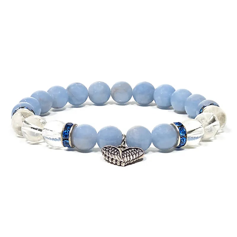 Edelsteen armband mix angeliet/bergkristal met hart - Mindfulshop - blauw