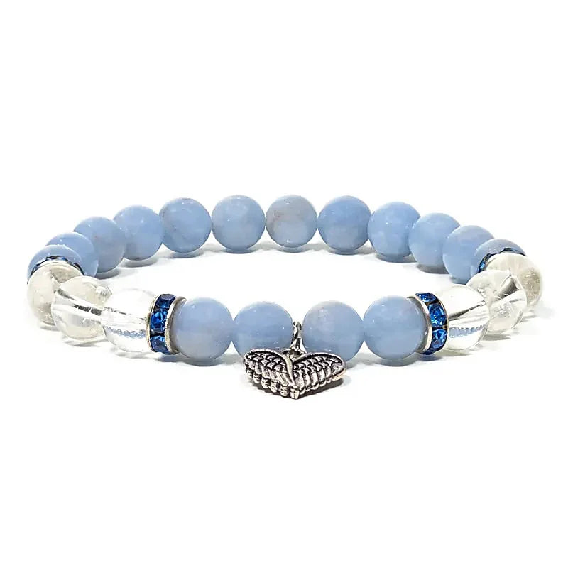 Edelsteen armband mix angeliet/bergkristal met hart - Mindfulshop - blauw