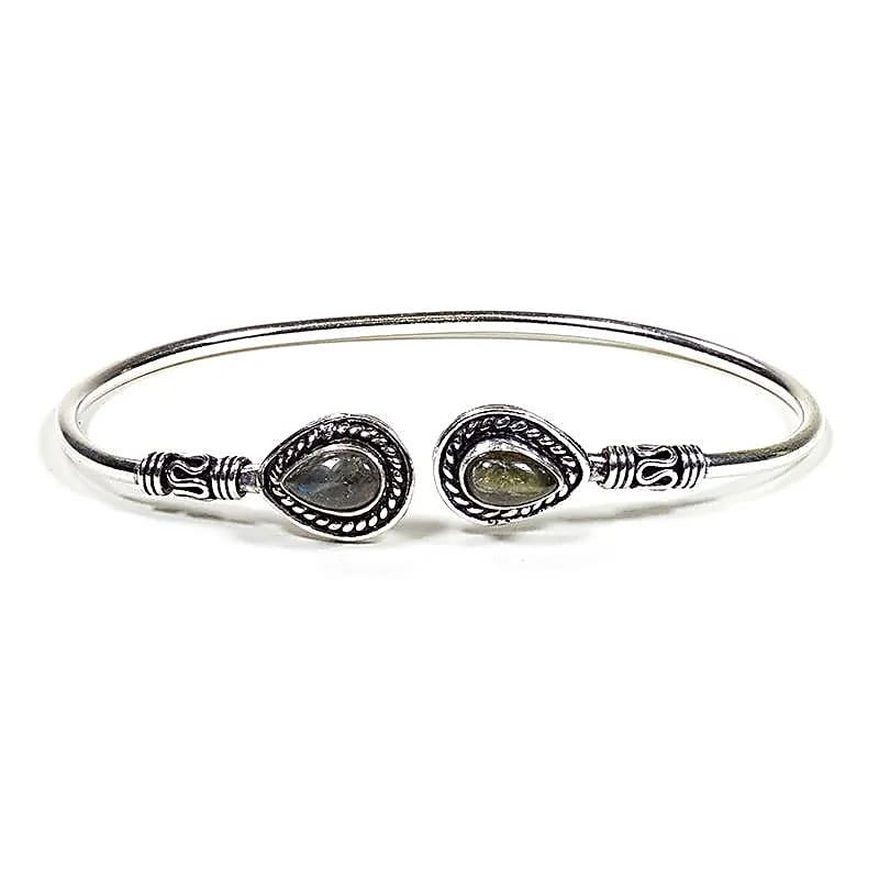 Metalen armband met labradoriet - verstelbaar - zilver