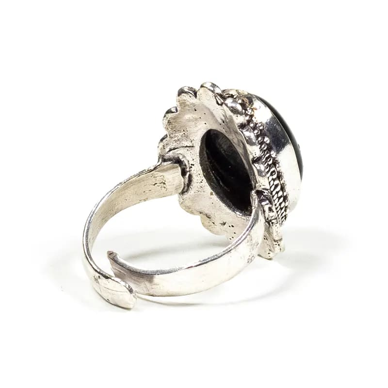 Ring edelsteen zwarte toermalijn verstelbaar - Mindfulshop - zilver