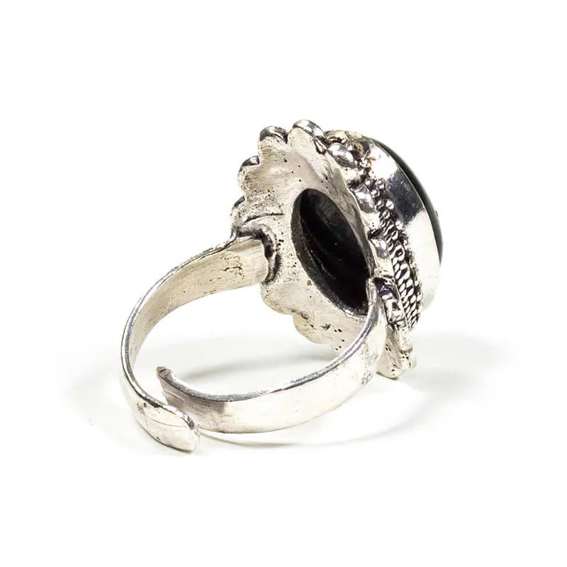 Ring edelsteen zwarte toermalijn verstelbaar - Mindfulshop - zilver