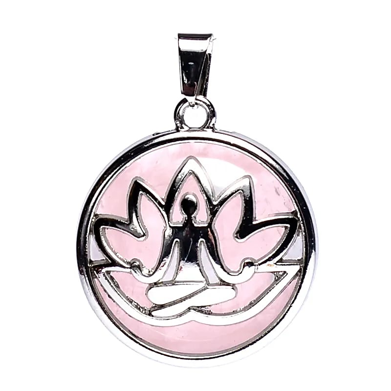 Edelsteen hanger voor ketting meditatie lotus met rozenkwarts - Mindfulshop - zilver