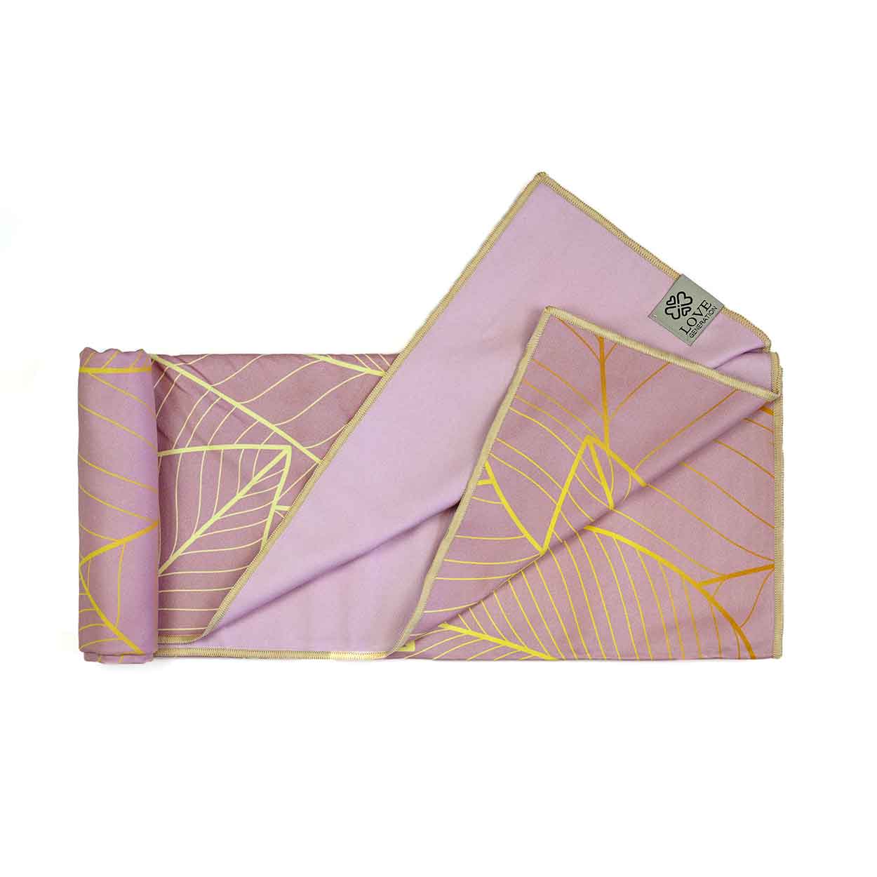 Yoga handdoek tweezijdig - Love Generation - pink leaves