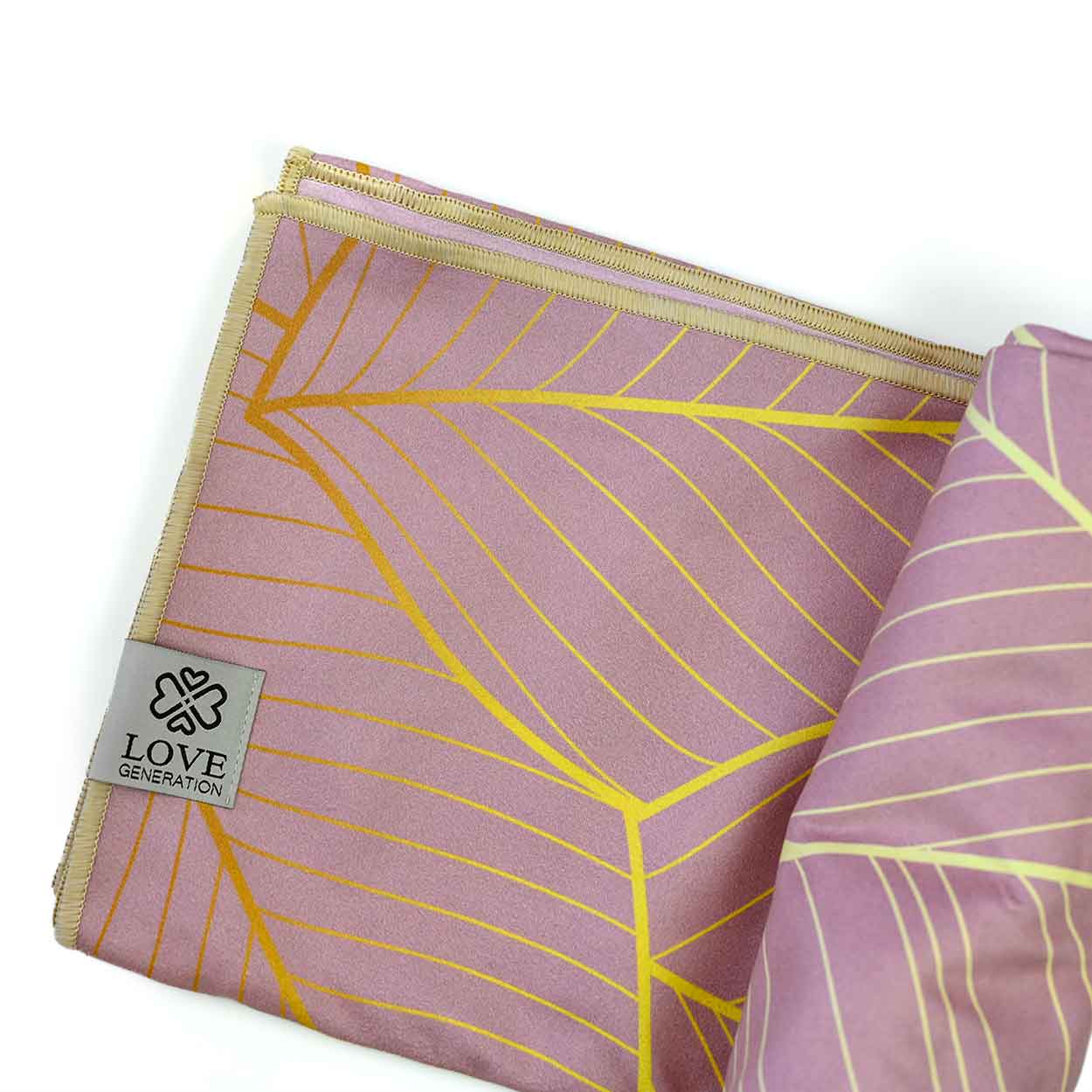 Yoga handdoek tweezijdig - Love Generation - pink leaves