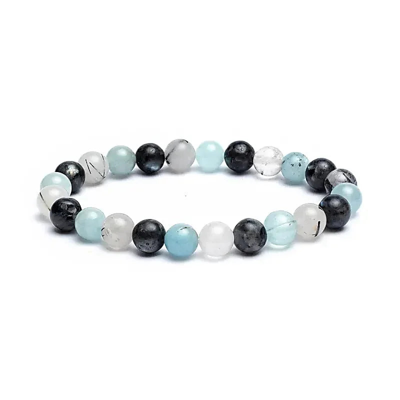 Edelsteen armband aquamarijn/labradoriet/tourmalijnkwarts mix 8mm - Mindfulshop - blauw