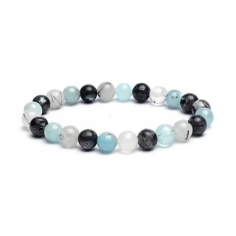 Edelsteen armband aquamarijn/labradoriet/tourmalijnkwarts mix 8mm - Mindfulshop - blauw