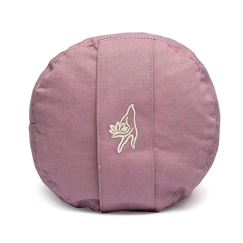 Rozekleurig meditatiekussen met geborduurde lotus, ideaal voor yoga en mindfulness