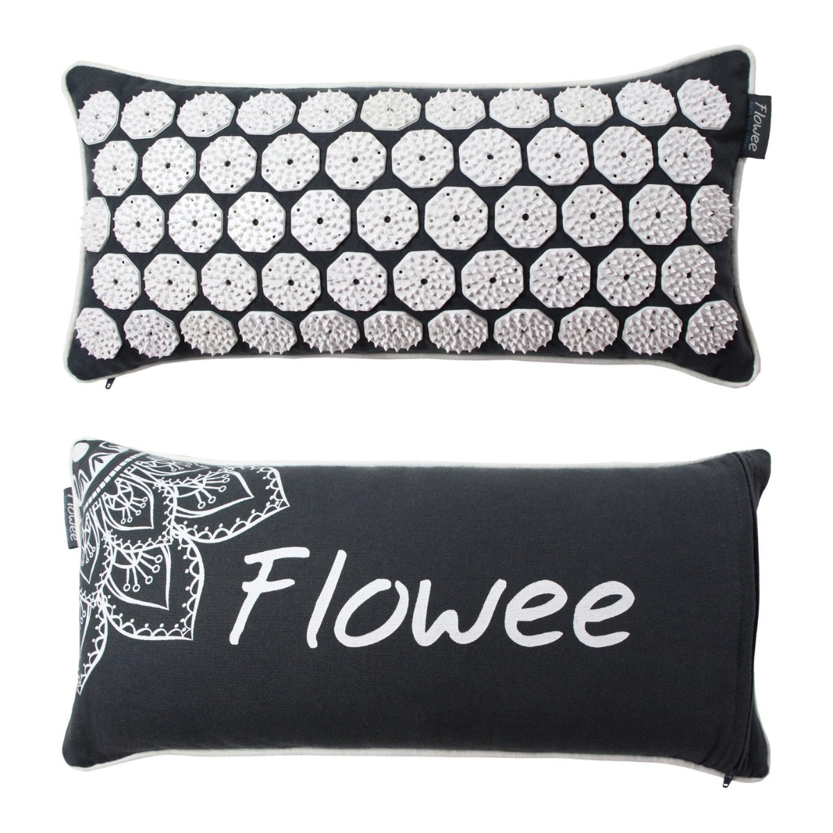 Spijkermat kussen - Flowee - grijs / wit