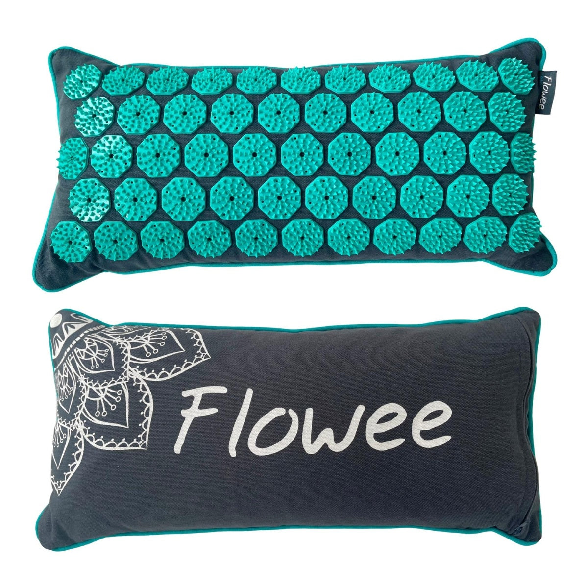 Spijkermat kussen - Flowee - grijs / zeegroen