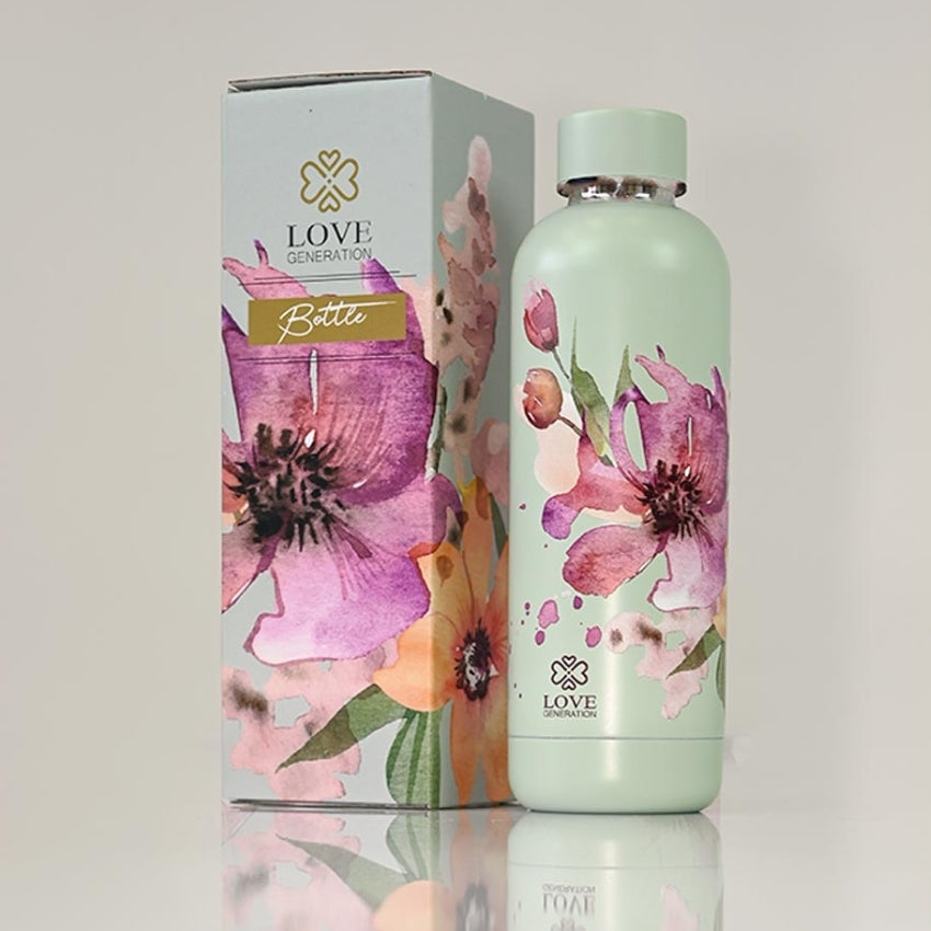 Waterfles thermos 500 ml flowers - Love Generation - sage