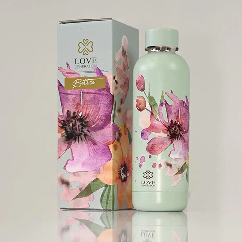 Waterfles thermos 500 ml flowers - Love Generation - sage