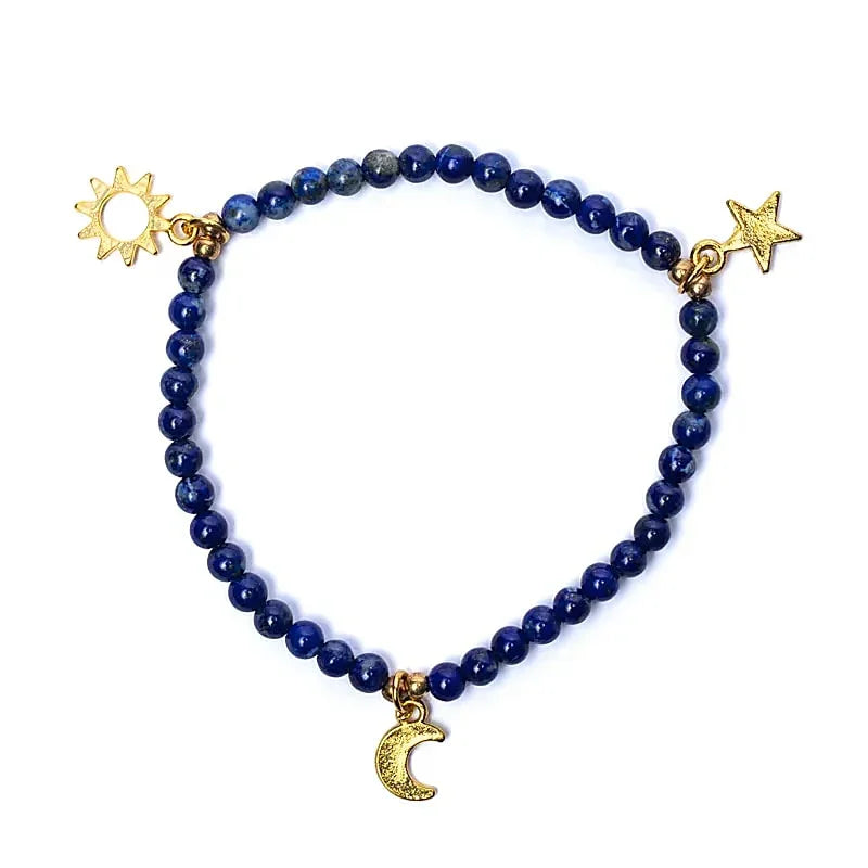 Edelsteen armband lapis met sterren/maan/zon bedels - Mindfulshop - blauw