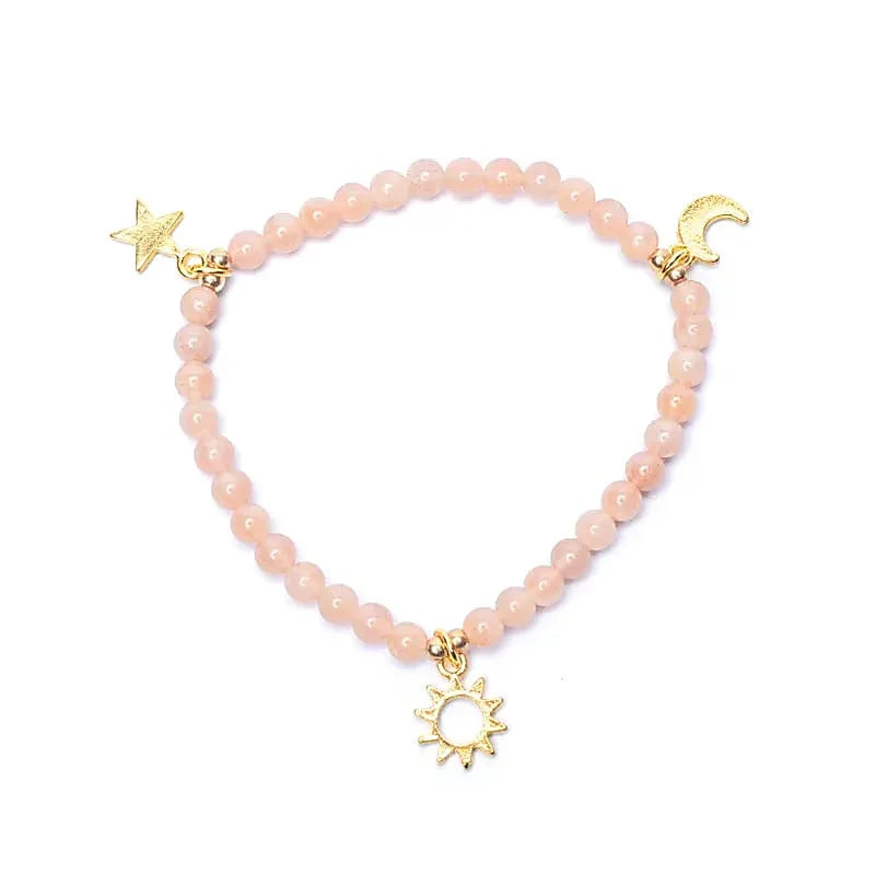 Edelsteen armband zonnesteen met sterren/maan/zon bedels - Mindfulshop - roze