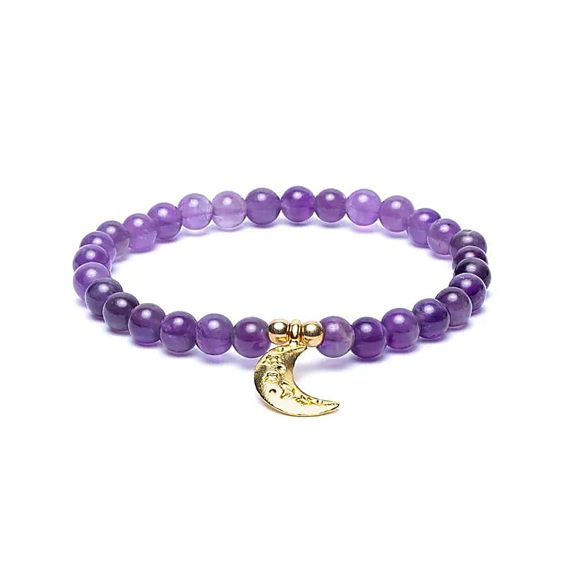 Edelsteen armband amethist met maan bedel - Mindfulshop - paars