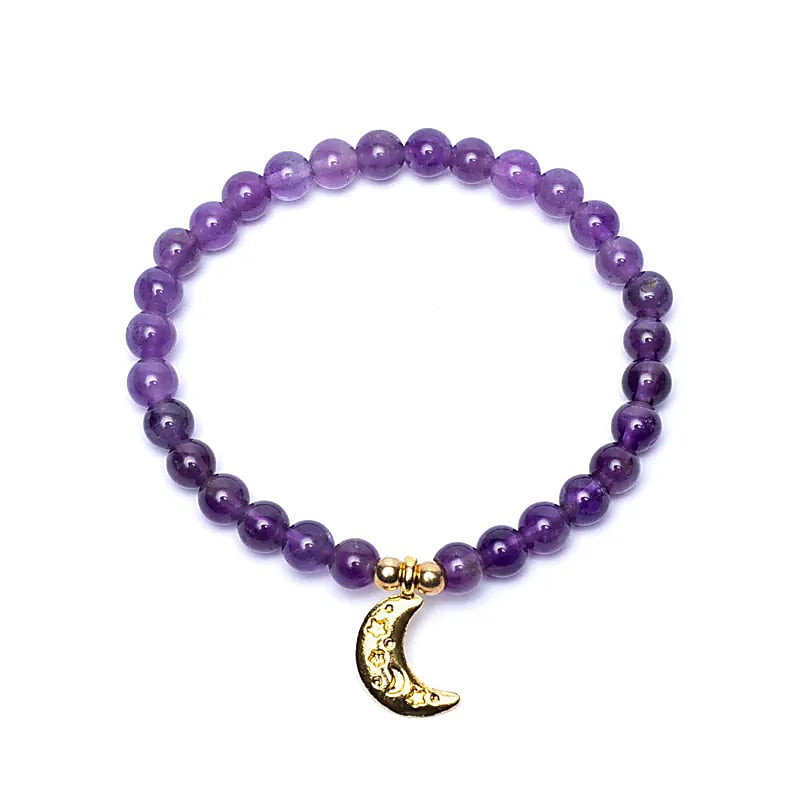 Edelsteen armband amethist met maan bedel - Mindfulshop - paars