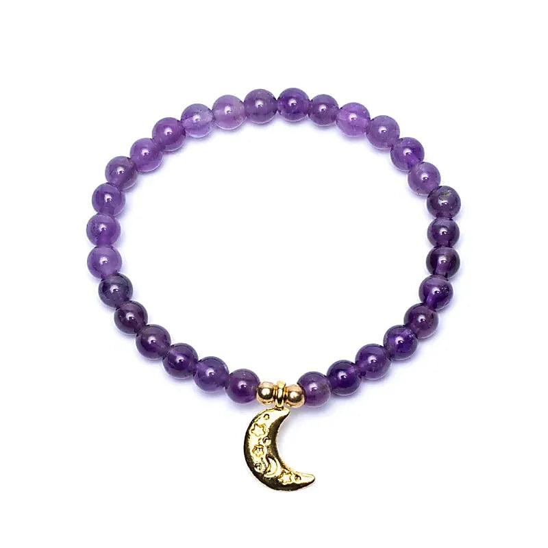 Edelsteen armband amethist met maan bedel - Mindfulshop - paars