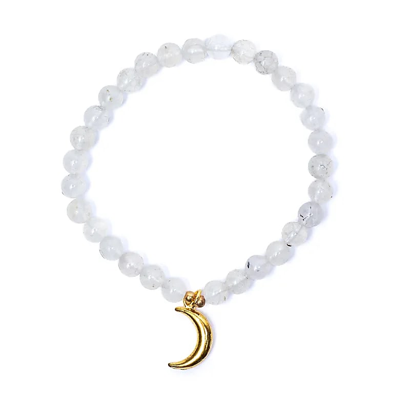 Edelsteen armband maansteen met maan bedel - Mindfulshop - wit