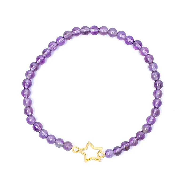 Edelsteen armband amethist met ster bedel - Mindfulshop - paars