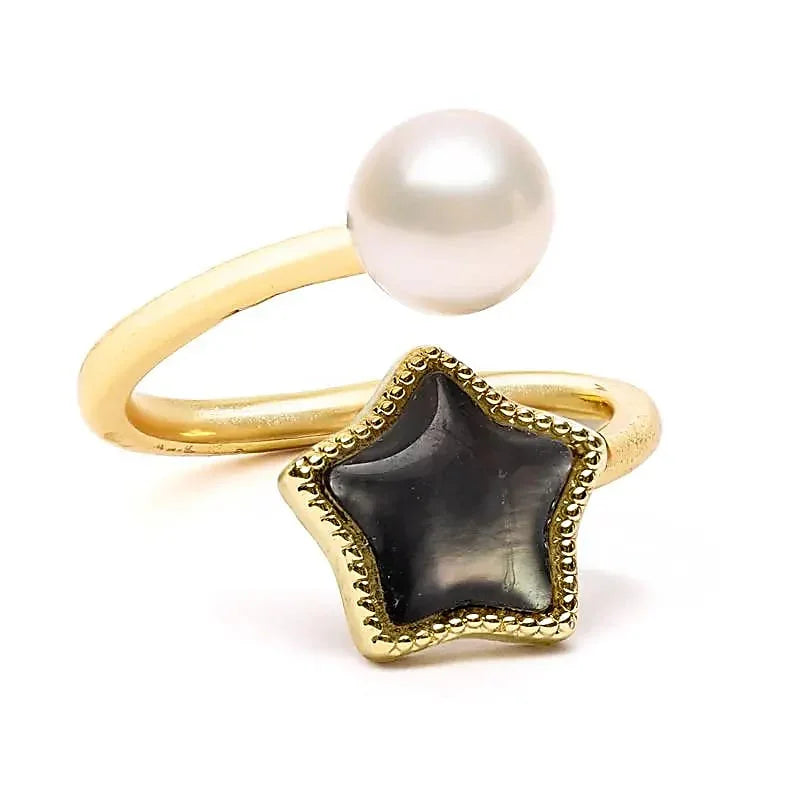 Verstelbare ring met parel en ster - goud - The Mindfulshop