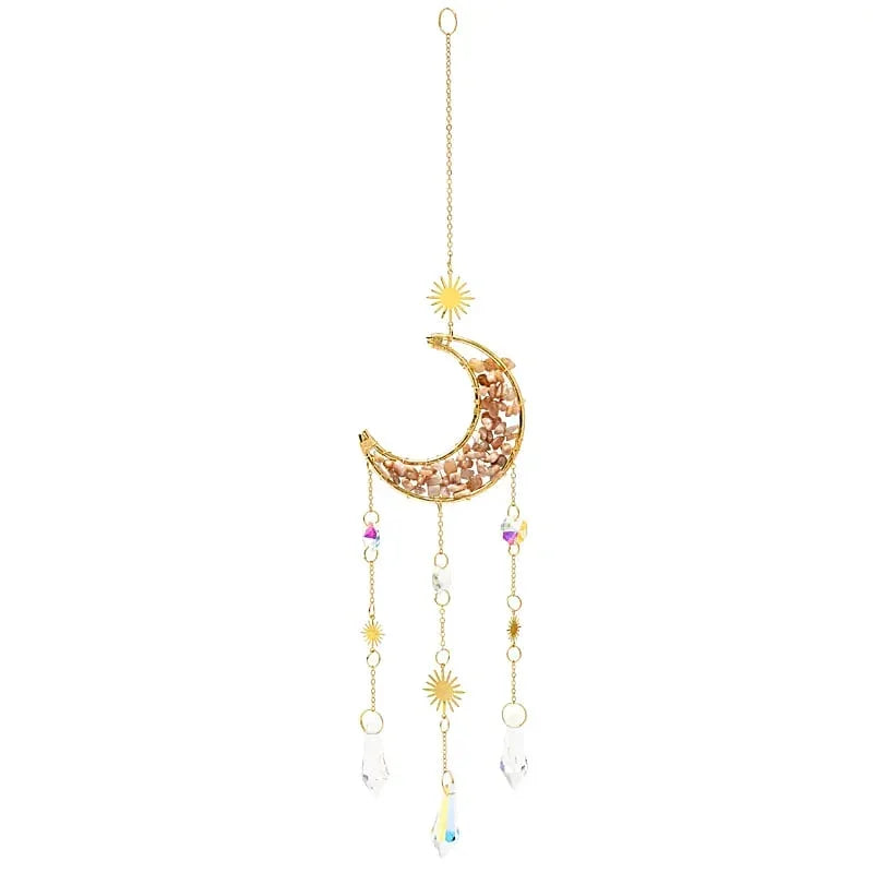 Regenboogkristal suncatcher maan en roze maansteen - The Mindfulshop