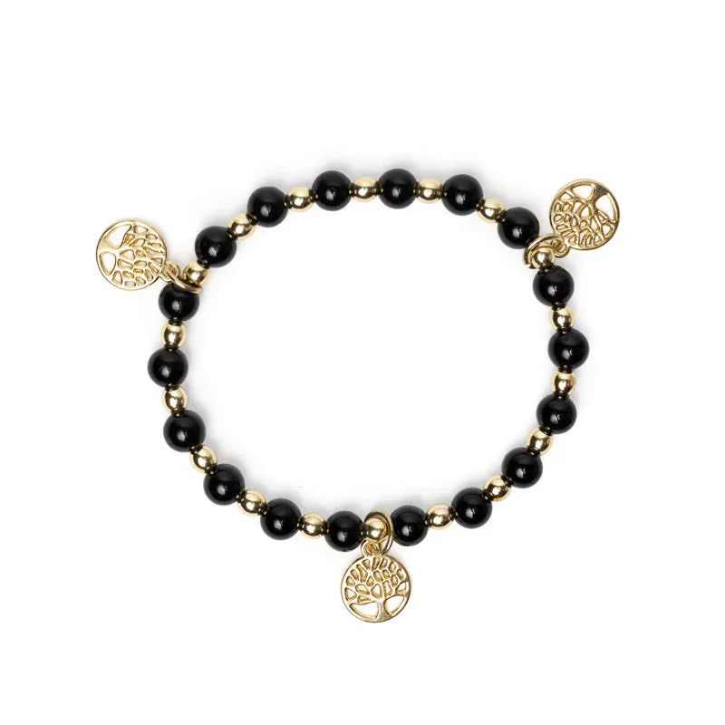 Zwart goud armband met boom van leven charmes, perfect voor mindfulness en selfcare