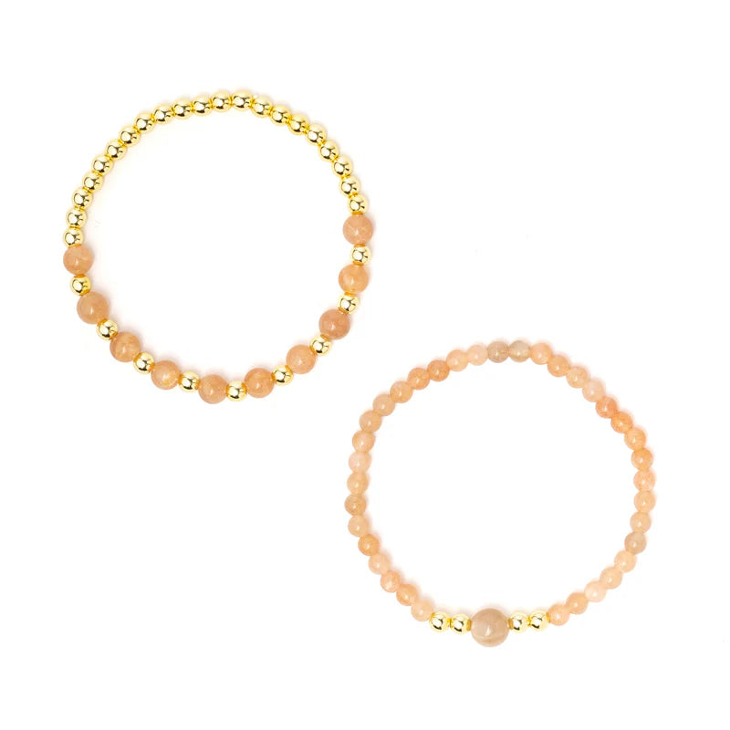 Edelsteen armband zonnesteen & hematiet - set van 2