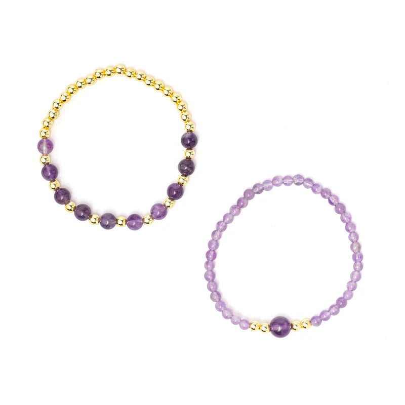 Edelsteen armband amethist & hematiet - set van 2
