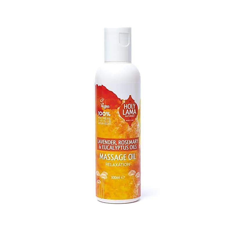 Holy Lama Naturals massage olie met lavendel, rozemarijn en eucalyptus voor ontspanning