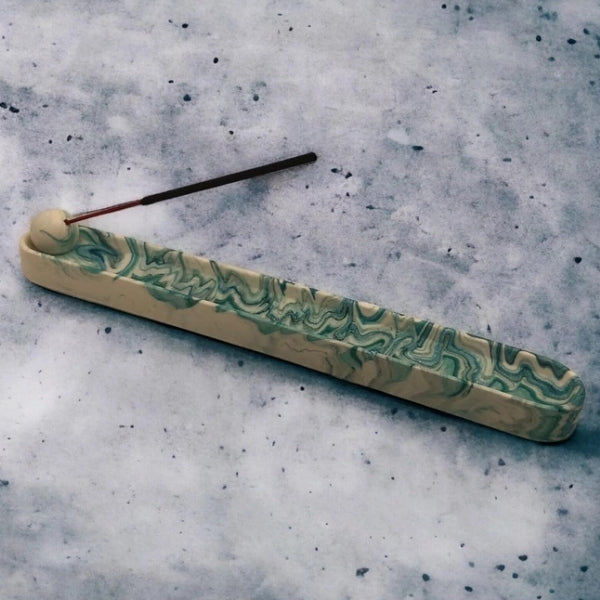 Wierookhouder handgemaakt jesmonite - green marble