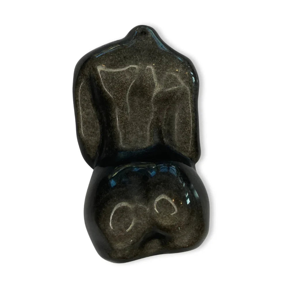 Edelsteen torso zwangere vrouw zilveren glans obsidiaan - 6 cm - The Mindfulshop