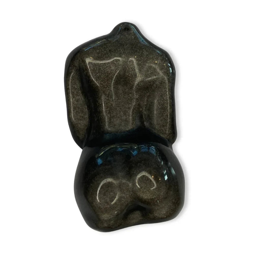 Edelsteen torso zwangere vrouw zilveren glans obsidiaan - 6 cm - The Mindfulshop