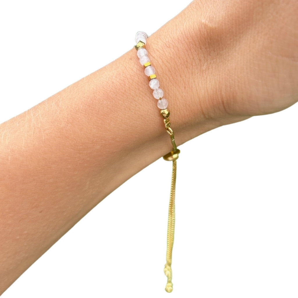 Edelsteen armband rozekwarts verstelbaar