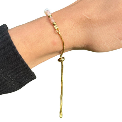 Edelsteen armband zonnesteen met parel verstelbaar