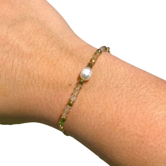 Edelsteen armband citrien met parel verstelbaar