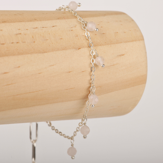 Edelsteen armband rozekwarts bedels