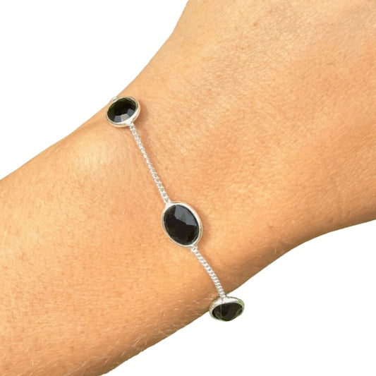 Zilveren edelsteen armband onyx ovaal