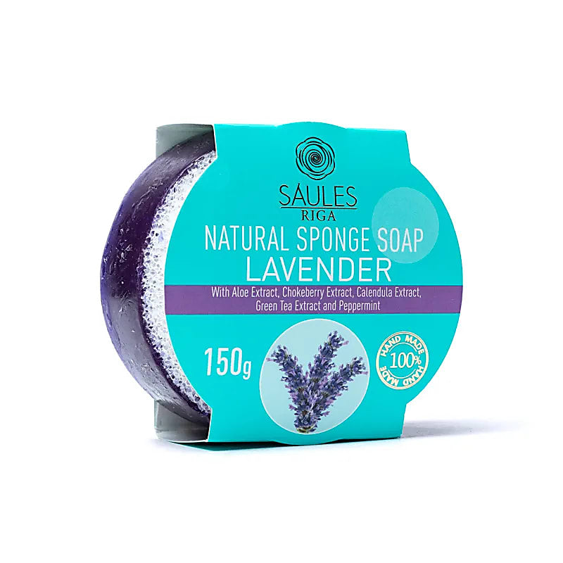 Natuurlijke zeep met scrubspons lavendel - Saules Fabrika - paars