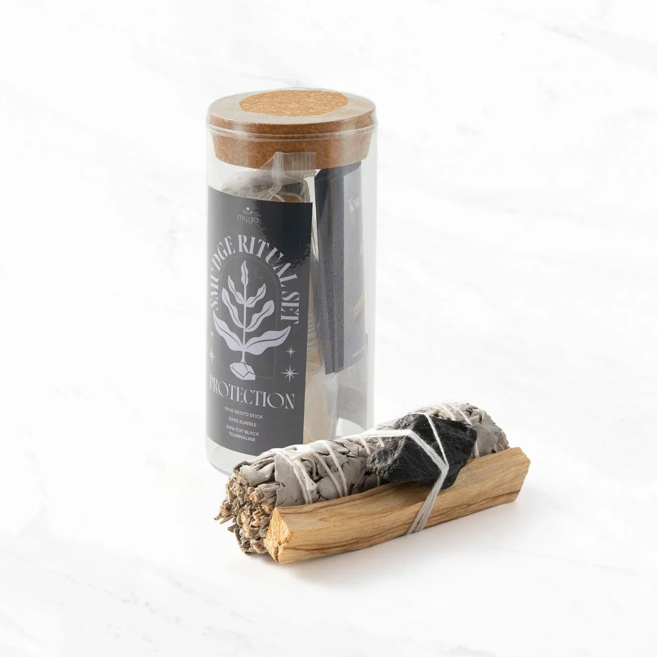 Smudge set met witte salie, palo santo & zwarte toermalijn - Myga - The Mindfulshop