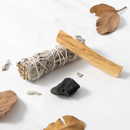 Smudge set met witte salie, palo santo & zwarte toermalijn - Myga - The Mindfulshop