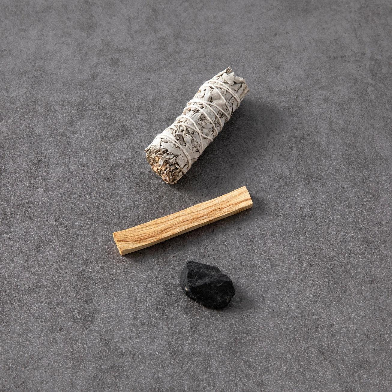 Smudge set met witte salie, palo santo & zwarte toermalijn - Myga - The Mindfulshop