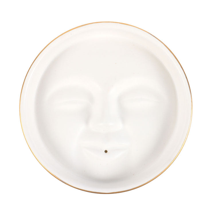Wierookstokhouder moon face - wit