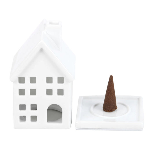Wierookkegelhouder huis - wit