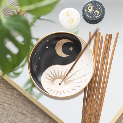 Wierookhouder yin yang met zon en maan - zwart / wit