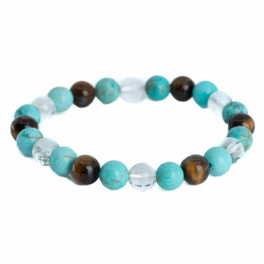 Edelsteen armband turkoois/bergkristal/tijgeroog mix 8mm - Mindfulshop - blauw