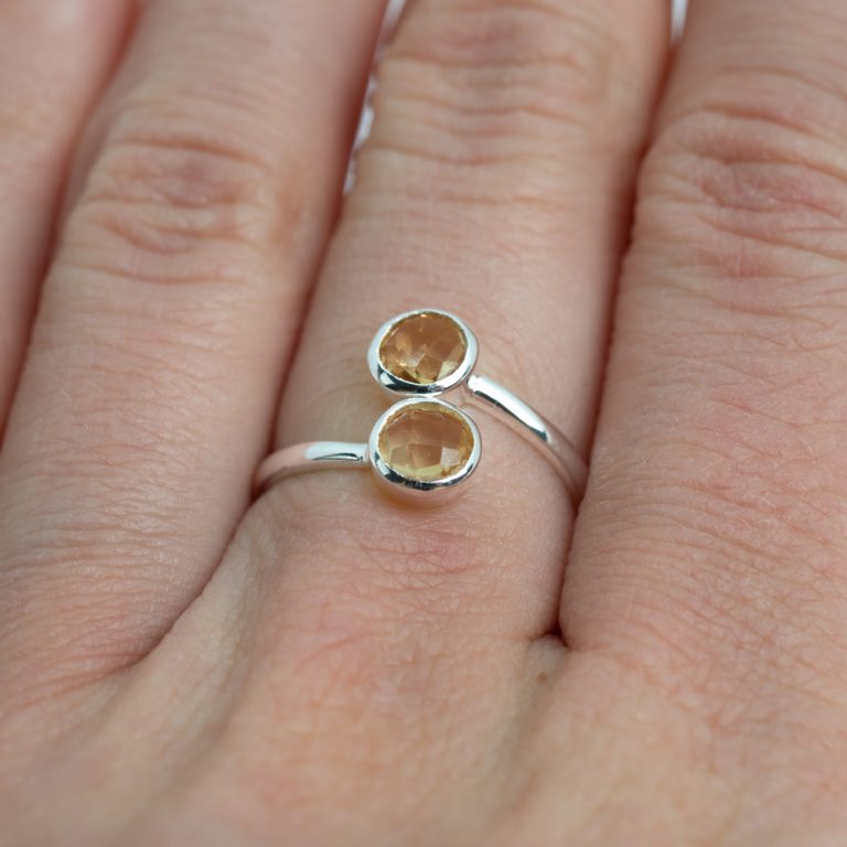Geboortesteen ring citrien november verstelbaar - Mindfulshop - zilver